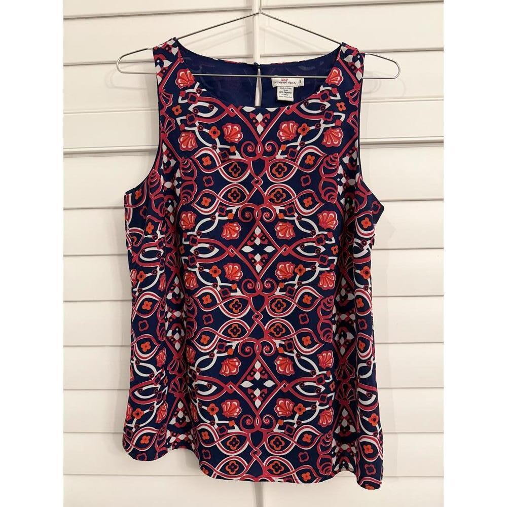 Vineyard Vines size zip tank top with a seashell pattern in blue pink and orange